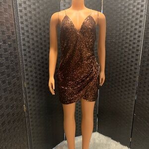 Crystal Doll Sparkling Brown Mini Dress